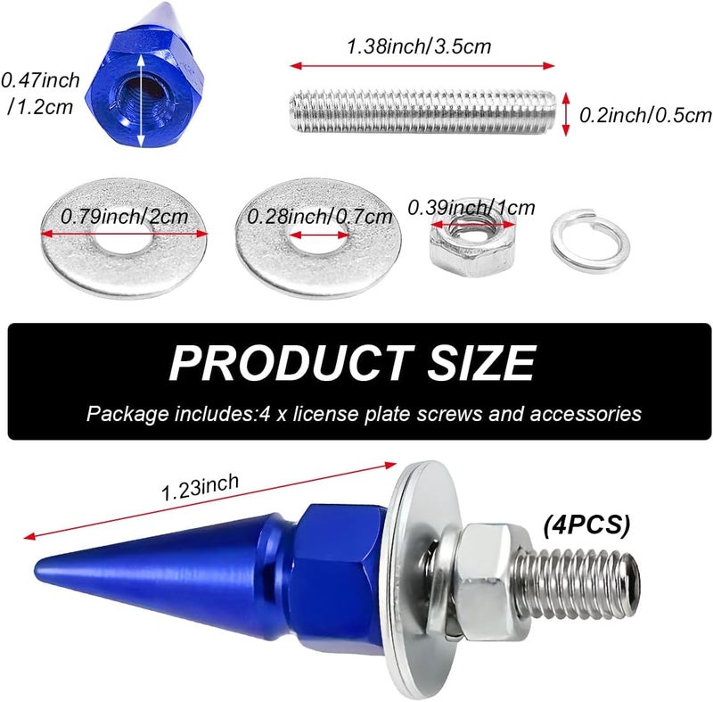 SHMZK 4 PCS Spikes License Plate Screws for Car, Anti Theft Spike Shape Aluminum Car Plate Frame Fastenings Bolt, Cool Licence Plate Screw Set for Car Truck Motorcycle, Car Accessories (Blue) - Image 2